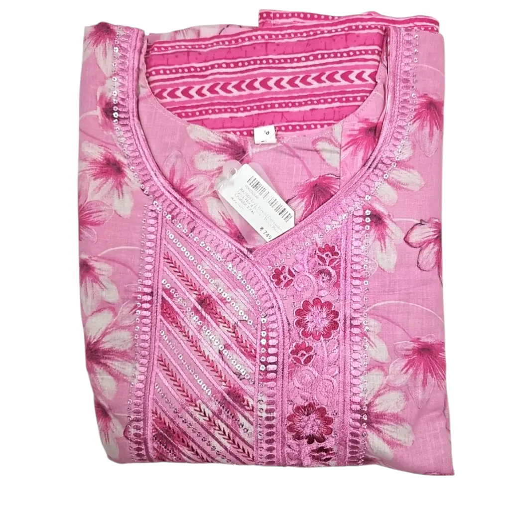Thread Embroidery Neck Floral Printed Three Piece Churidar 3XL