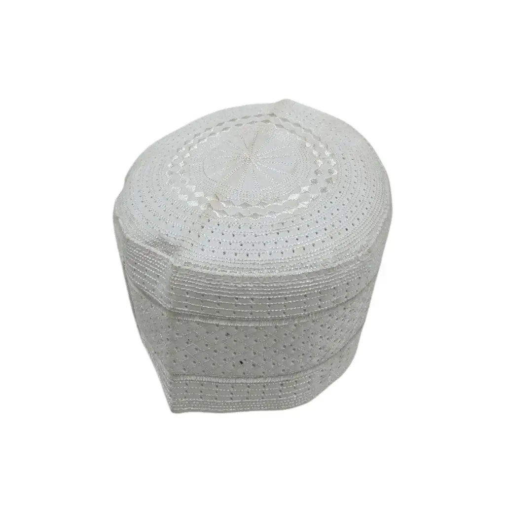 White Breathable Embroidery Muslim Cap