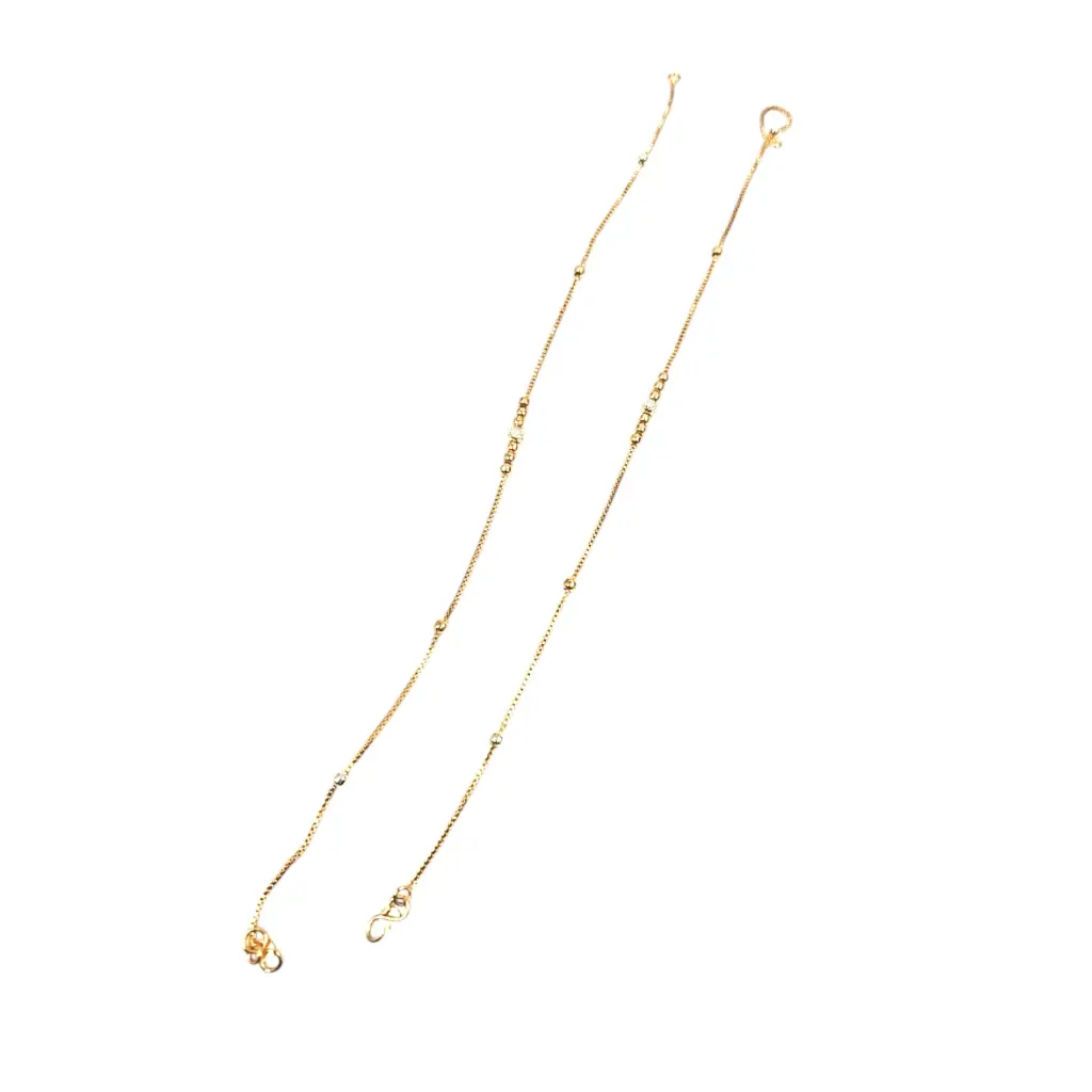 [IX2501437] Golden Imitation White Stone With Golden Beads Thread Paadasaram  (10.5 Inch)