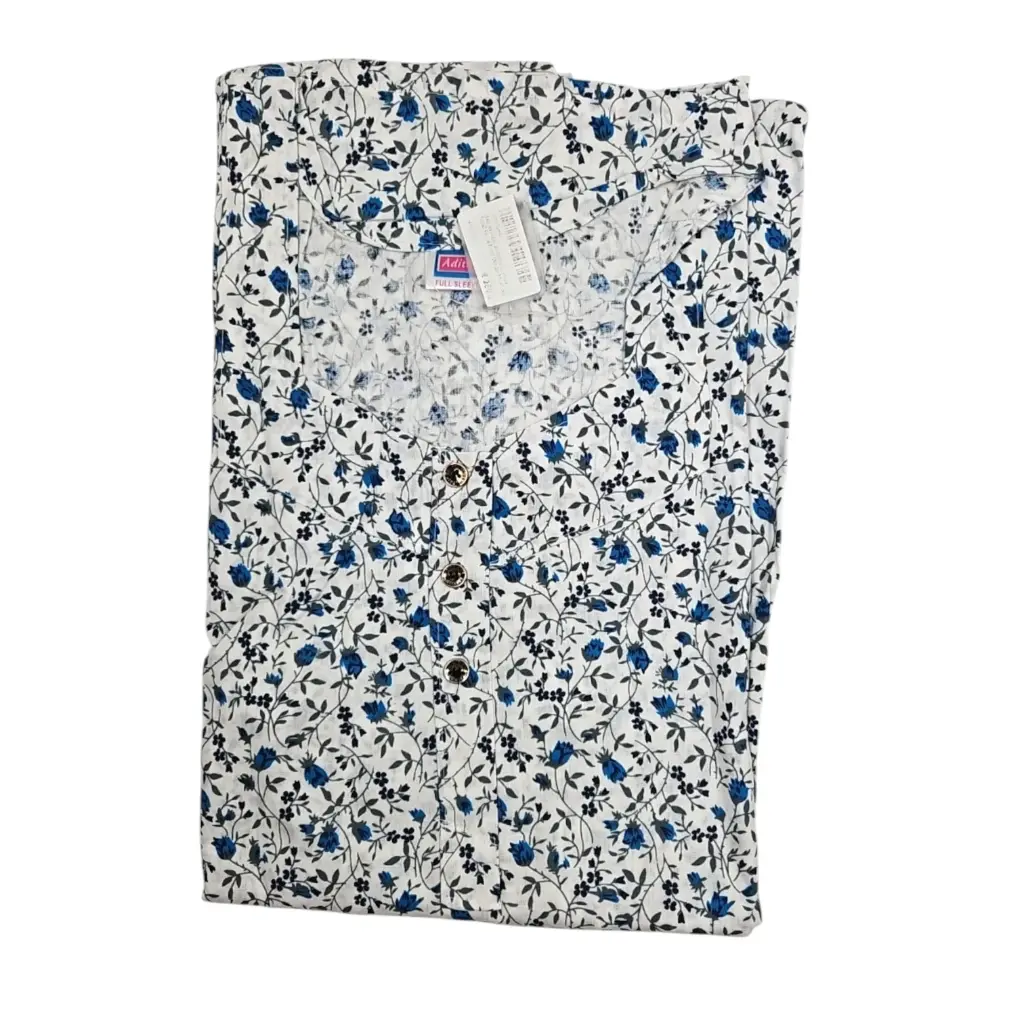 Adithya Cotton Small Floral Print Full Sleeve White Maxi 60