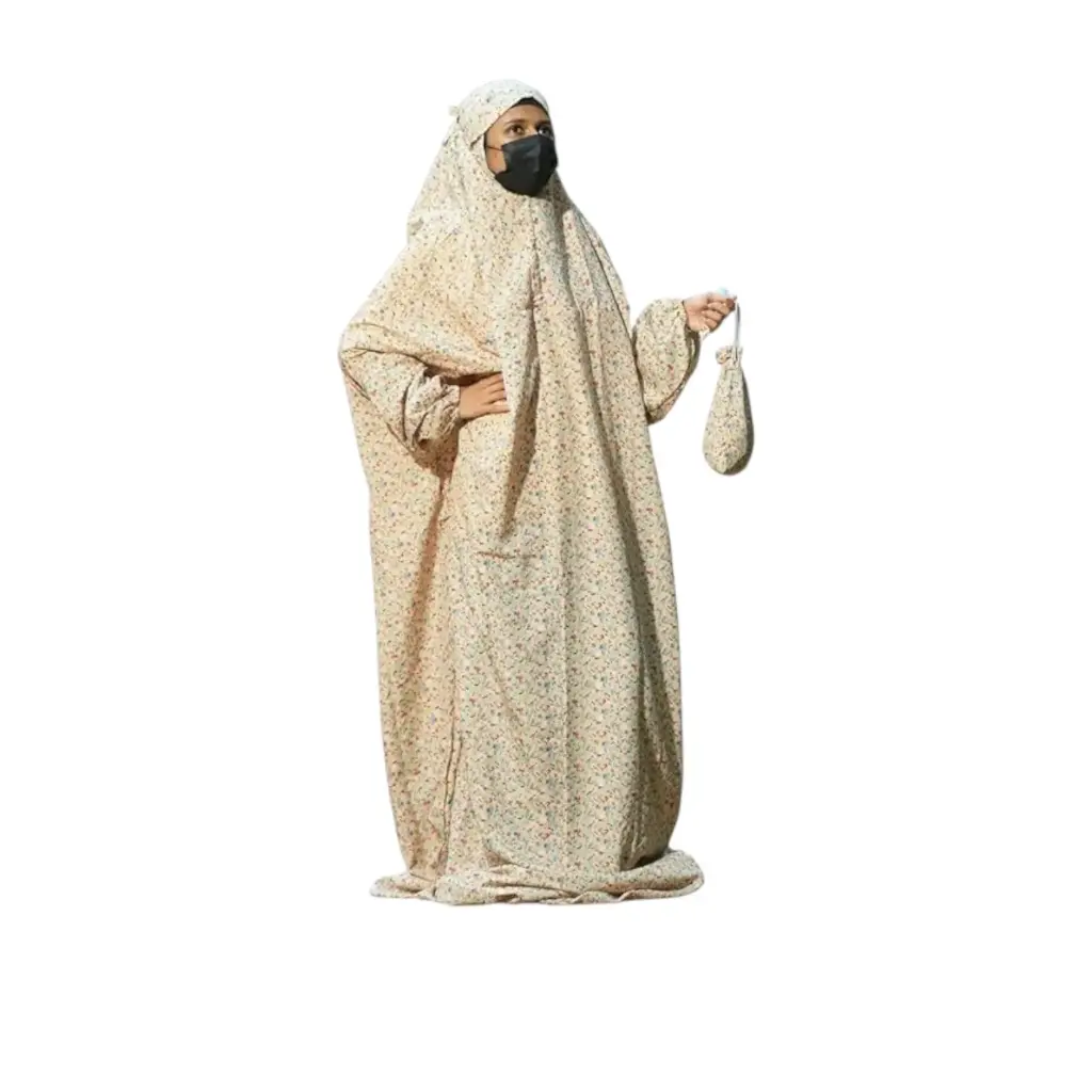 [IX2501480] Floral Print In White Attached Prayer Dress In Pouch 