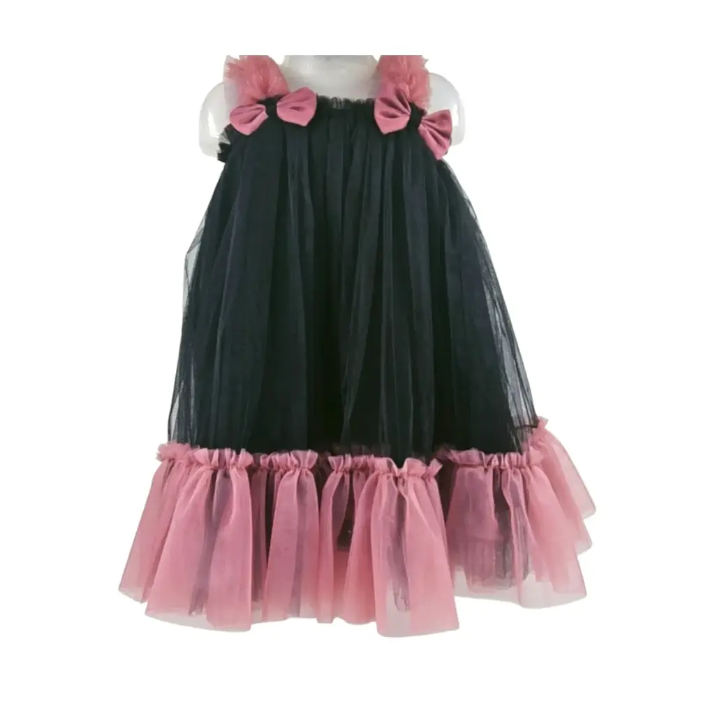 Konari Shine Double Color Net Frock With Bow 