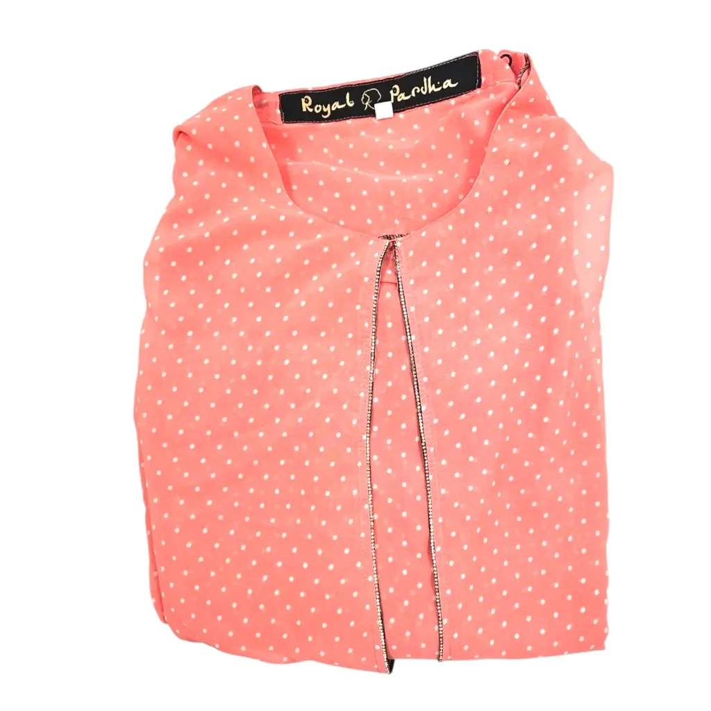 Peach Color Dotted Print Gown Pardah