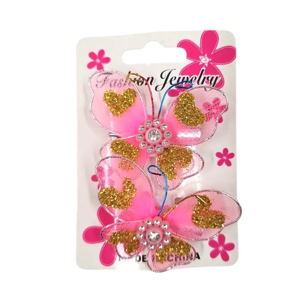 Hair Clip With Glittered Metal Butterfly 2 Pcs