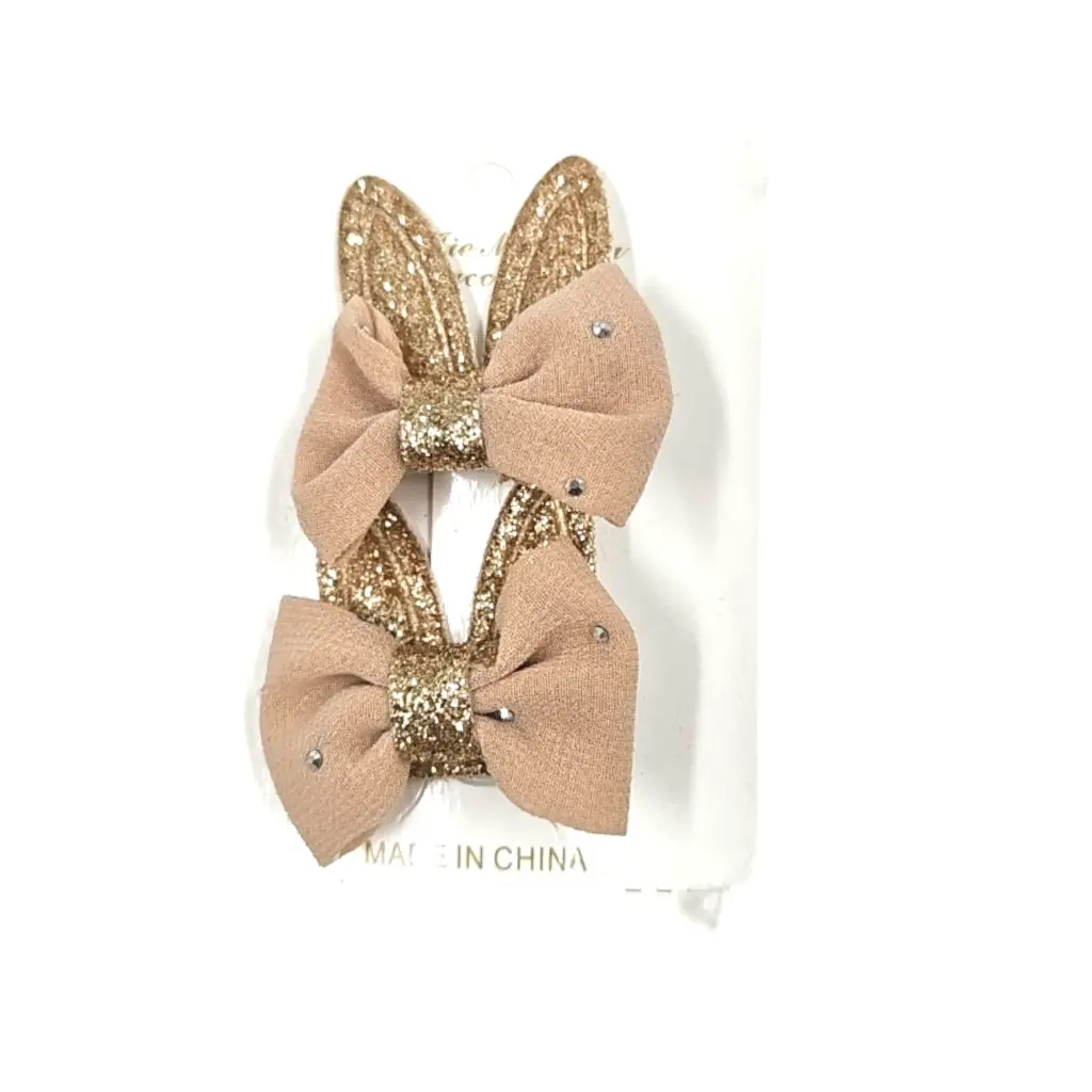 Hair Clip Bow With Glittered Leaf 2 Pcs