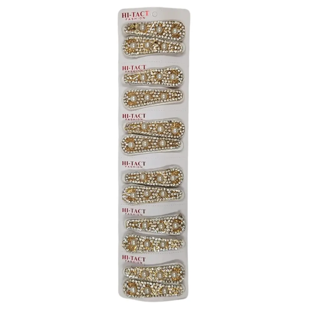 Golden Colored Hair Tik Tik With White Stones & Beads 2 PCS