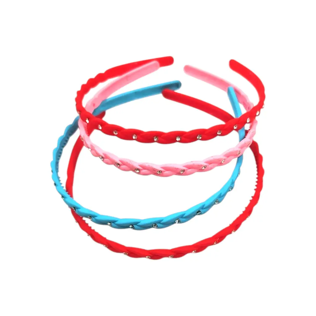 [IX2501553] Braided Plastic Colored Hair Band With Stone