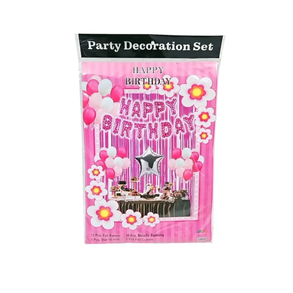 [IX2501696] Birthday Decoration Combo Set Of Foil Balloons, Fringe Curtains, Foil Star, Double Color Balloons  (Red)