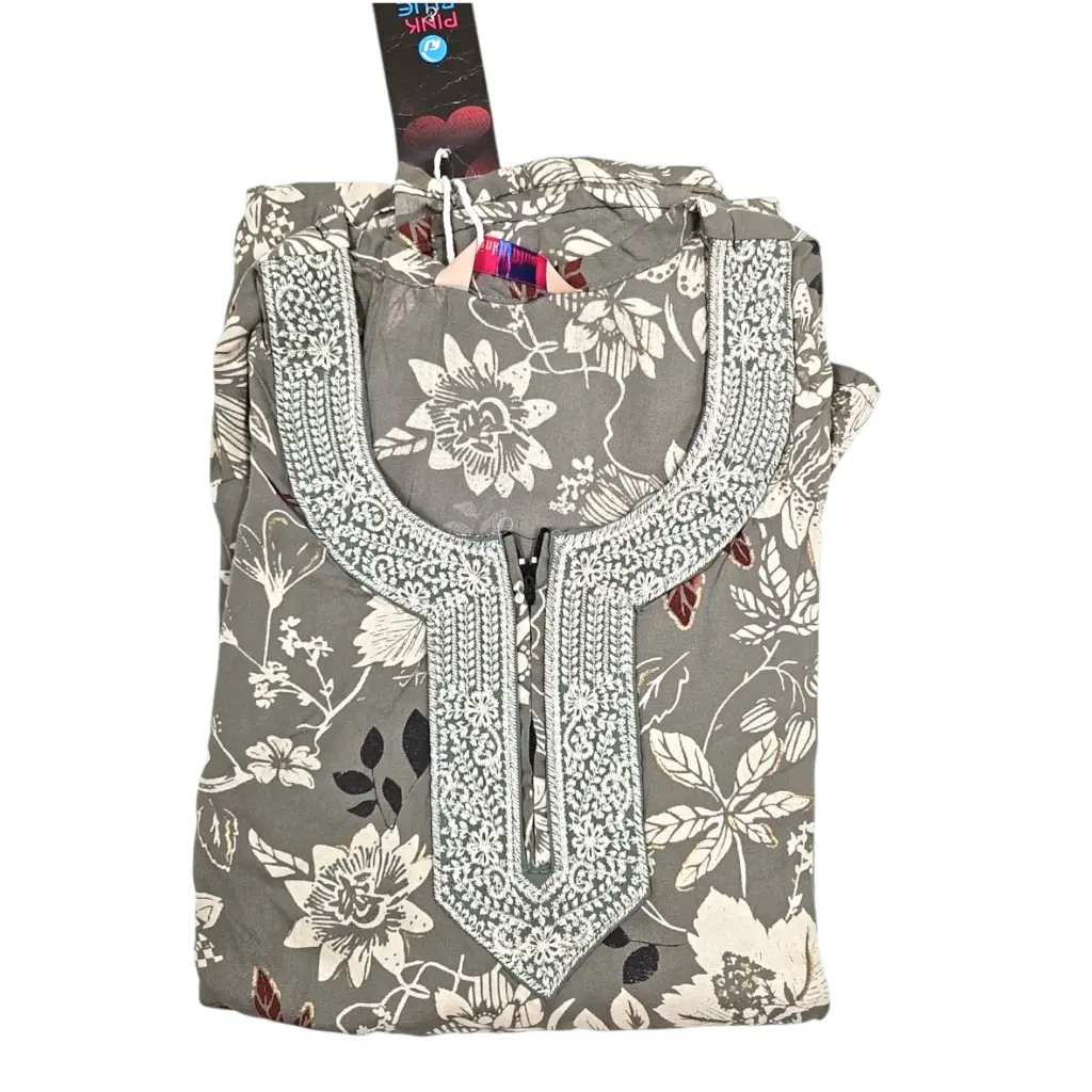 [IX2501833] Rayon Pink & Blue Muslin Embroidery Maxi 