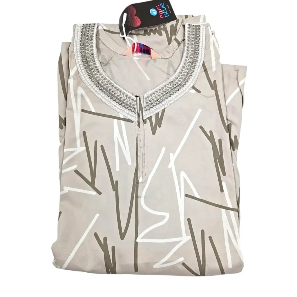 [IX2501835] Pink & Blue Embroidery Neck Rayon Maxi  