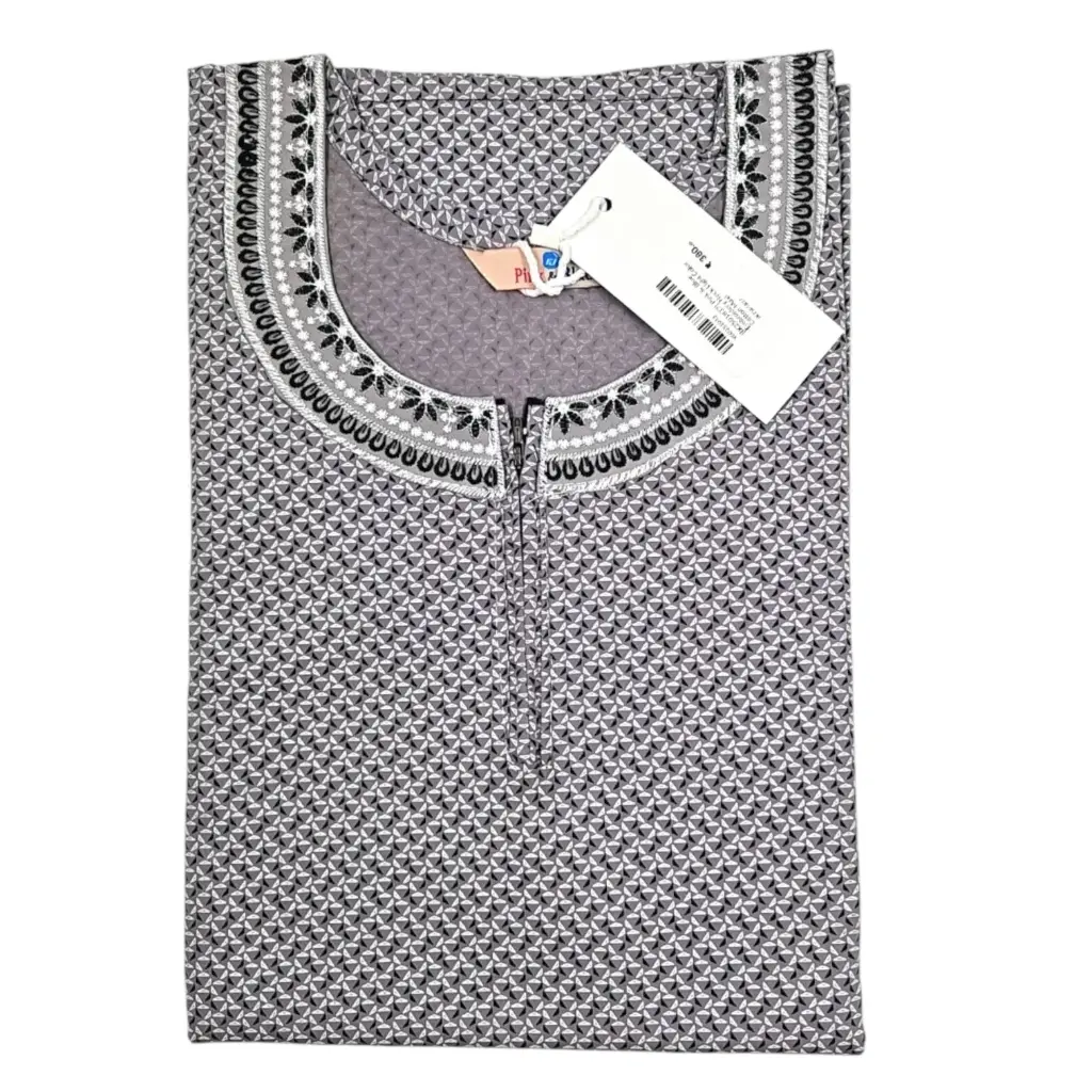 Pink & Blue Embroidery Neck Light Color Cotton Maxi   