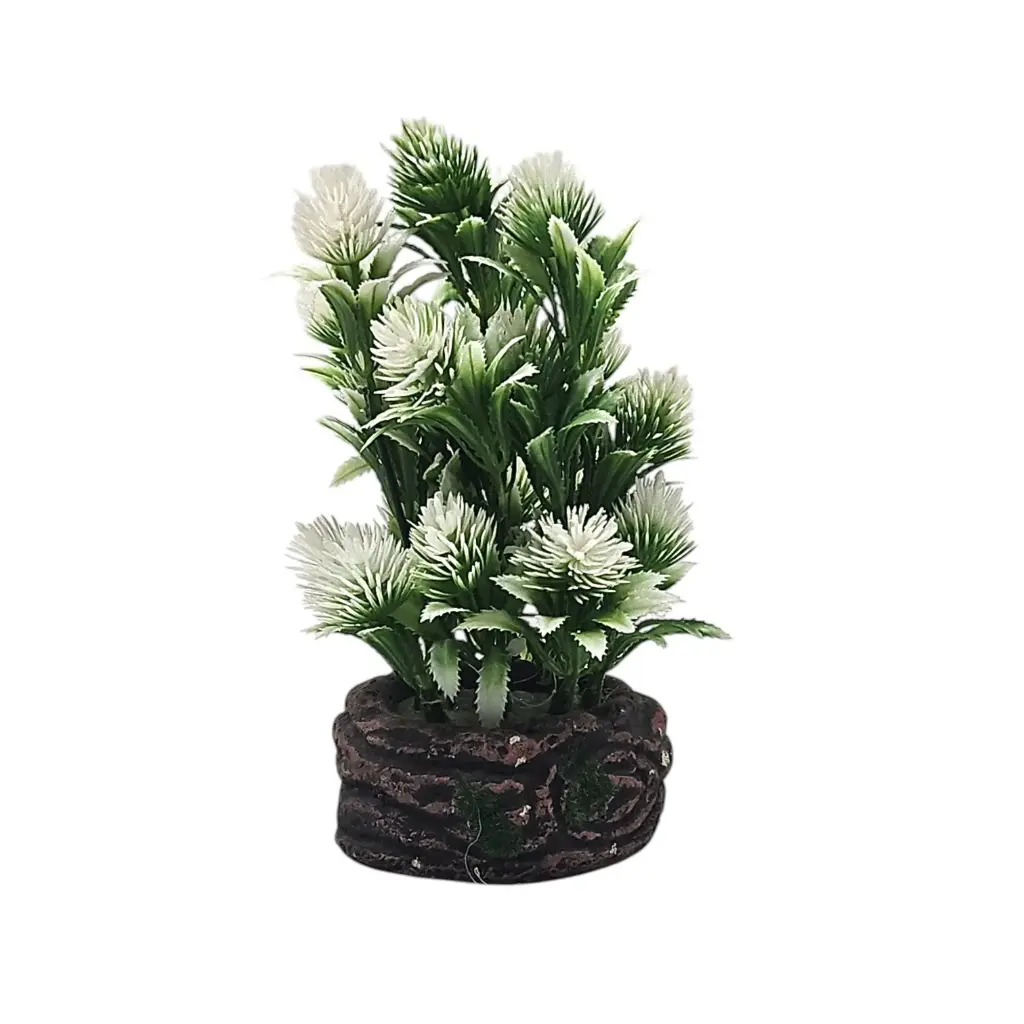 [IX2501912] Grass Flower Bunch With Rock Pot (White)