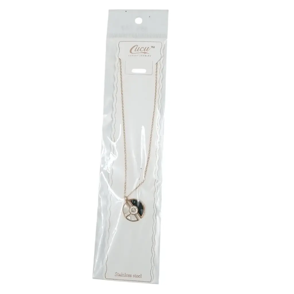 [IX2502012] Rose Gold Chain With Half Circle Black & White Locket