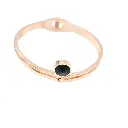 Rose Gold Alloy Heart Bangle With Black Stones & White Small Stones 