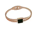 Rose Gold Alloy Double Heart Bangle With Black Stones & White Small Stones 