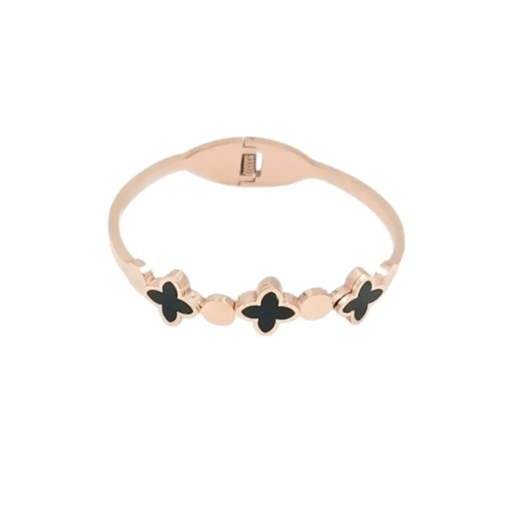 [IX2502022] Rose Gold Alloy Bangle With Black Stones & Frames