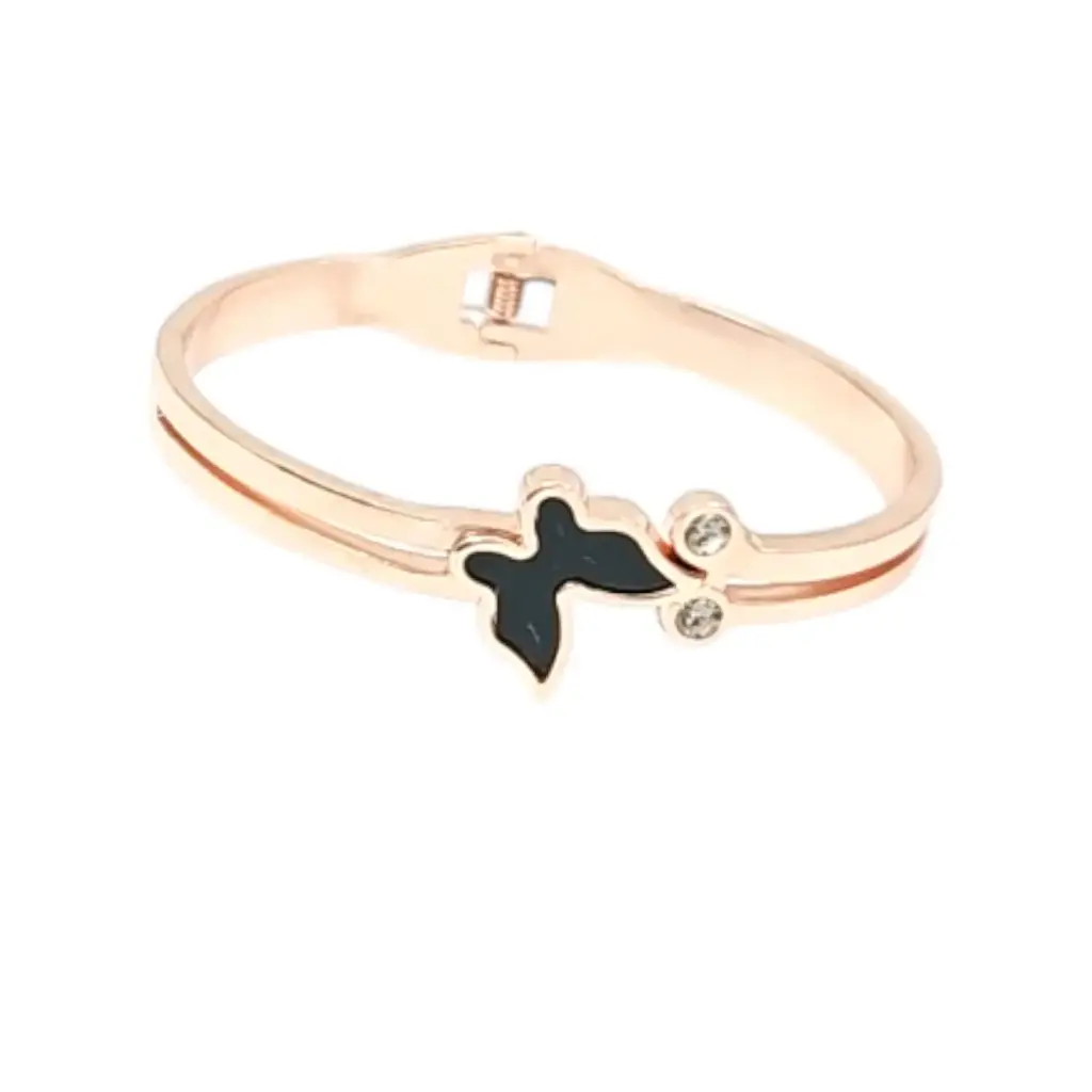 [IX2502024] Rose Gold Alloy Bangle With Black Butterfly Stones