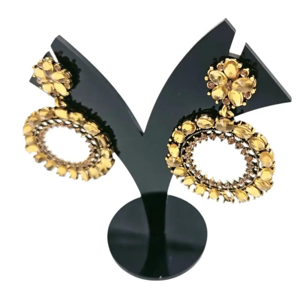 Golden Long Stone Round Earring 