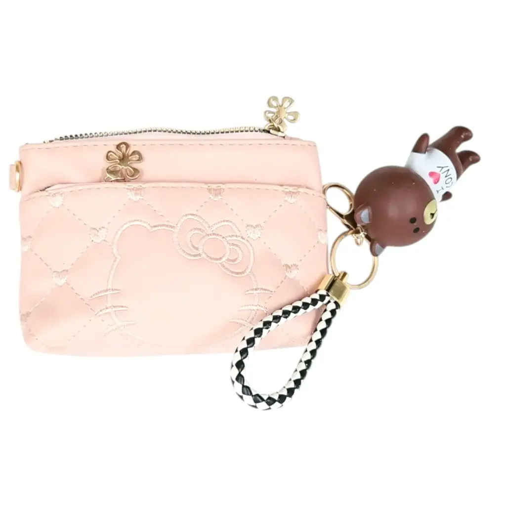 [IX2502229] Embroidery kitty Ladies Pocket Wallet (Light Pink)