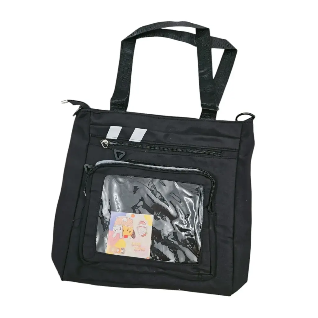 [IX2502273] One Side Collage Bag With Transparent Pocket Black
