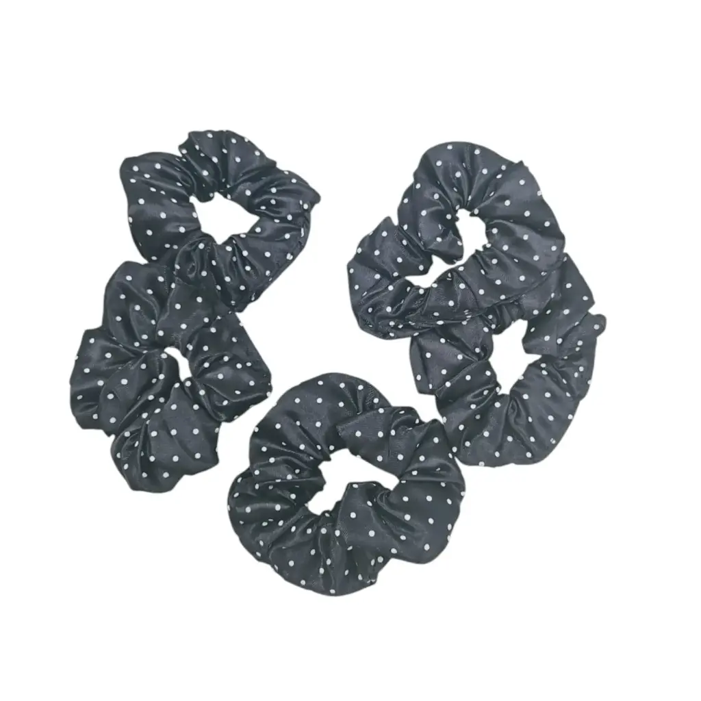 [IX2502399] Black Dotted Satin Scrunches Medium 