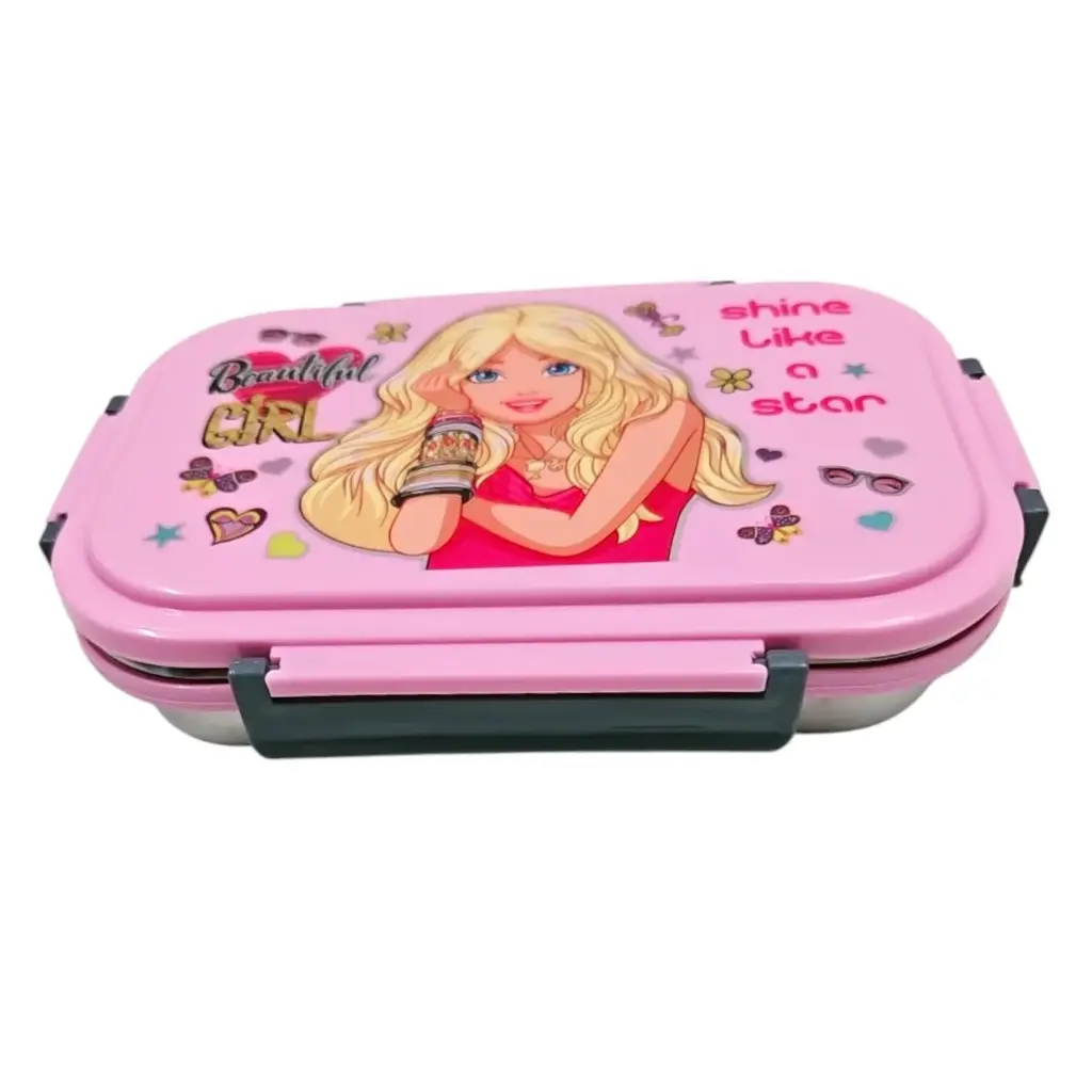Noble Signature Stainless Steel Printed Top Lunch Box And  Snack Box With Transparent Clip Lid