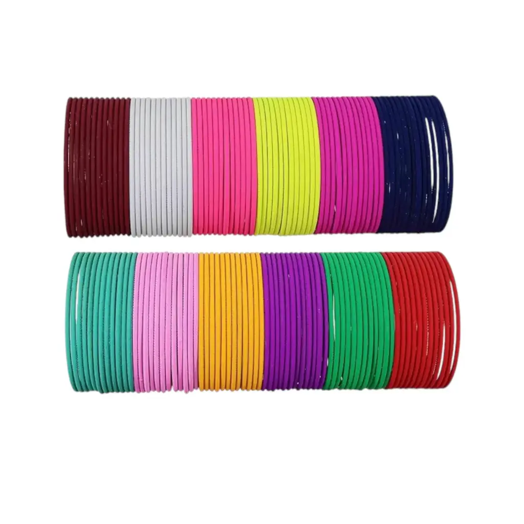 [IX2502594] Colored Plain Metal Bangle Set Of 12