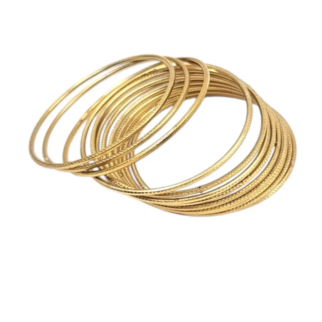 Golden Metal Bangle With Lines Set Of 12