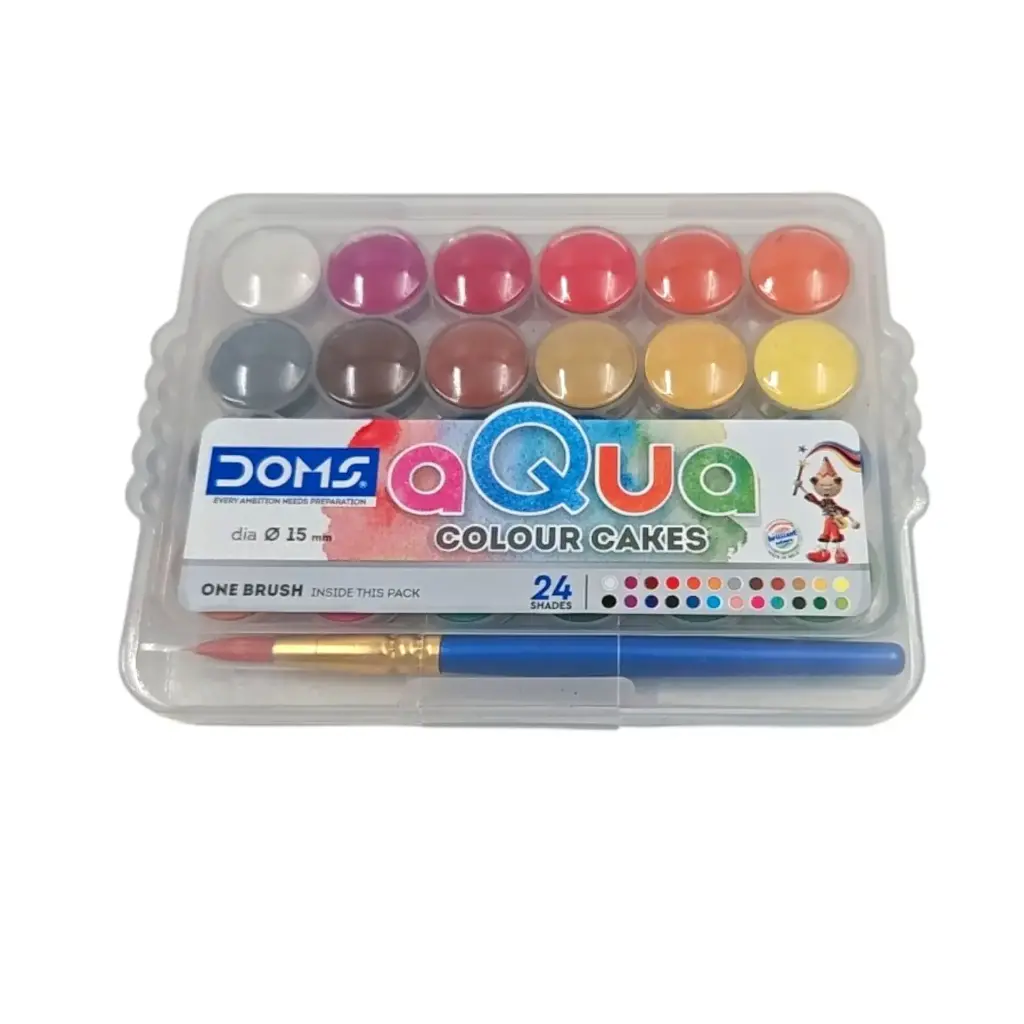 Doms Aqua 24 Shades Water Color Cakes Box With Brush  