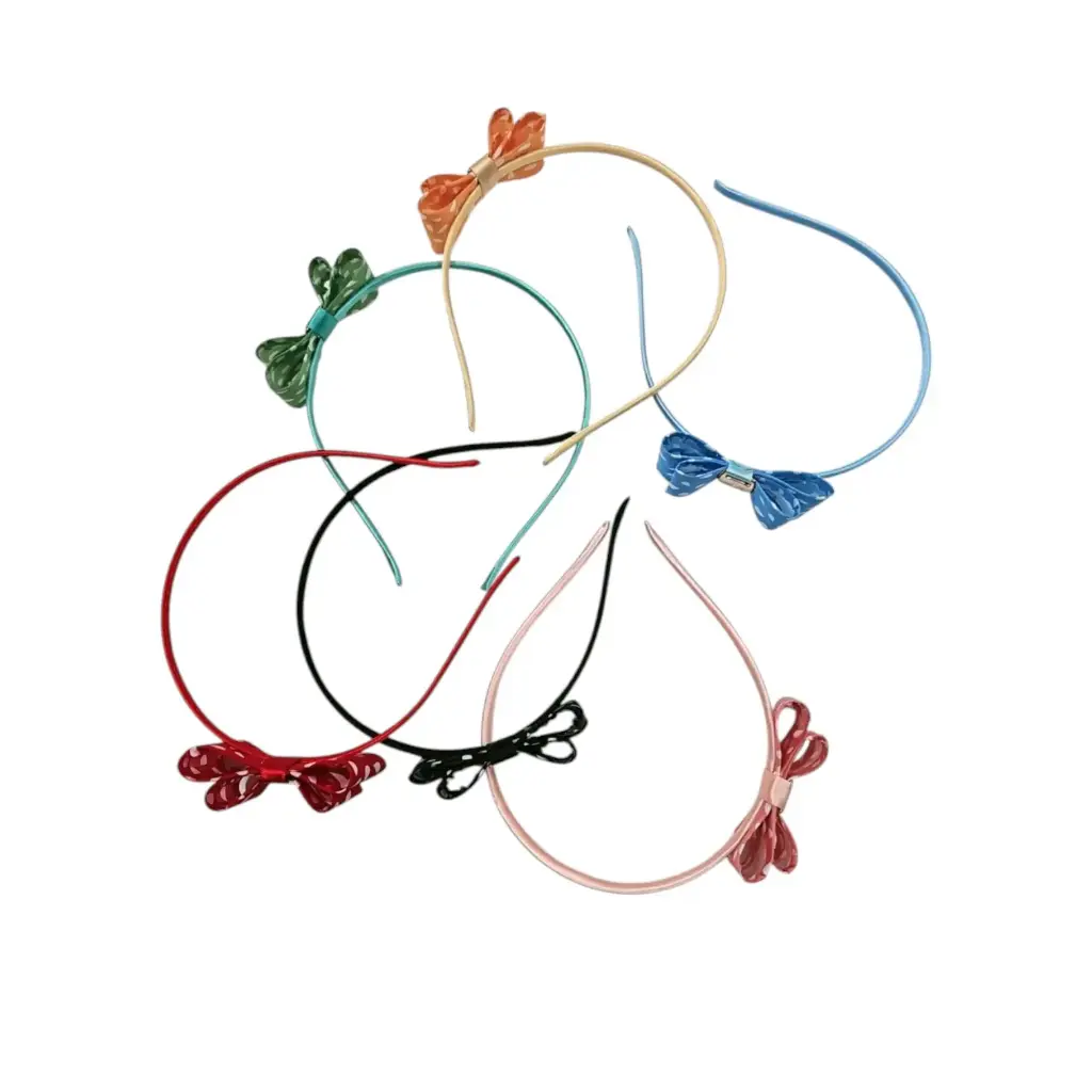 [IX2503257] Hair Band With White Dotted Double Layered Bow