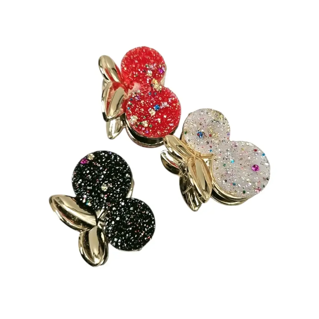 [IX2503279] Cherry Shape Golden Pleated Glittering Hair Crab Small  