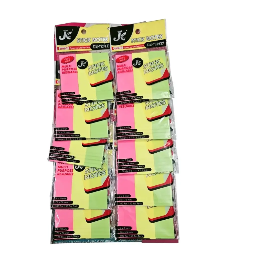 JC 3X3 inch Rectangular Sticky Notes In 3 Colors 