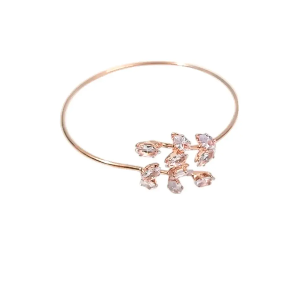 Kids Rose Gold Unattached Ends Bangle With Oval Shaped White Stones   