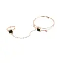 Rose Gold Kids Black & White Stone Bangle With Attached Ring Set 