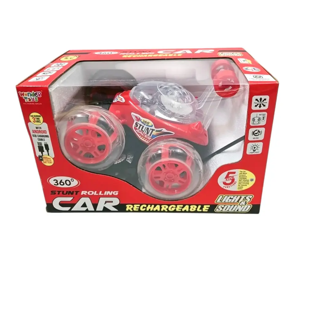 [IX2503772] 360 Stunt Rolling Rechargeable Remote Control Car With Lights & Music  (Red)