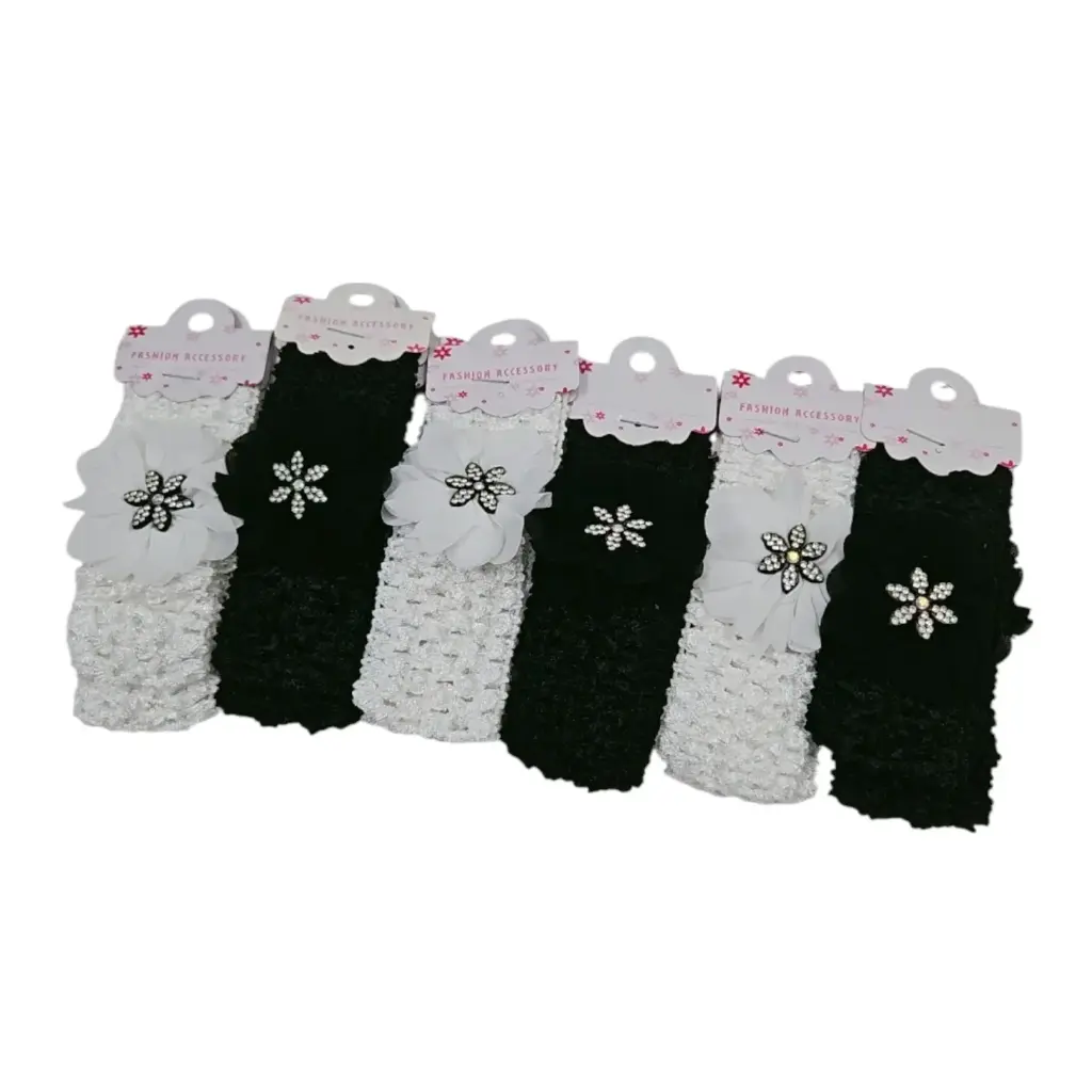 [IX2503845] Black & White Woolen Cloth Hair Band With Flower Stone 