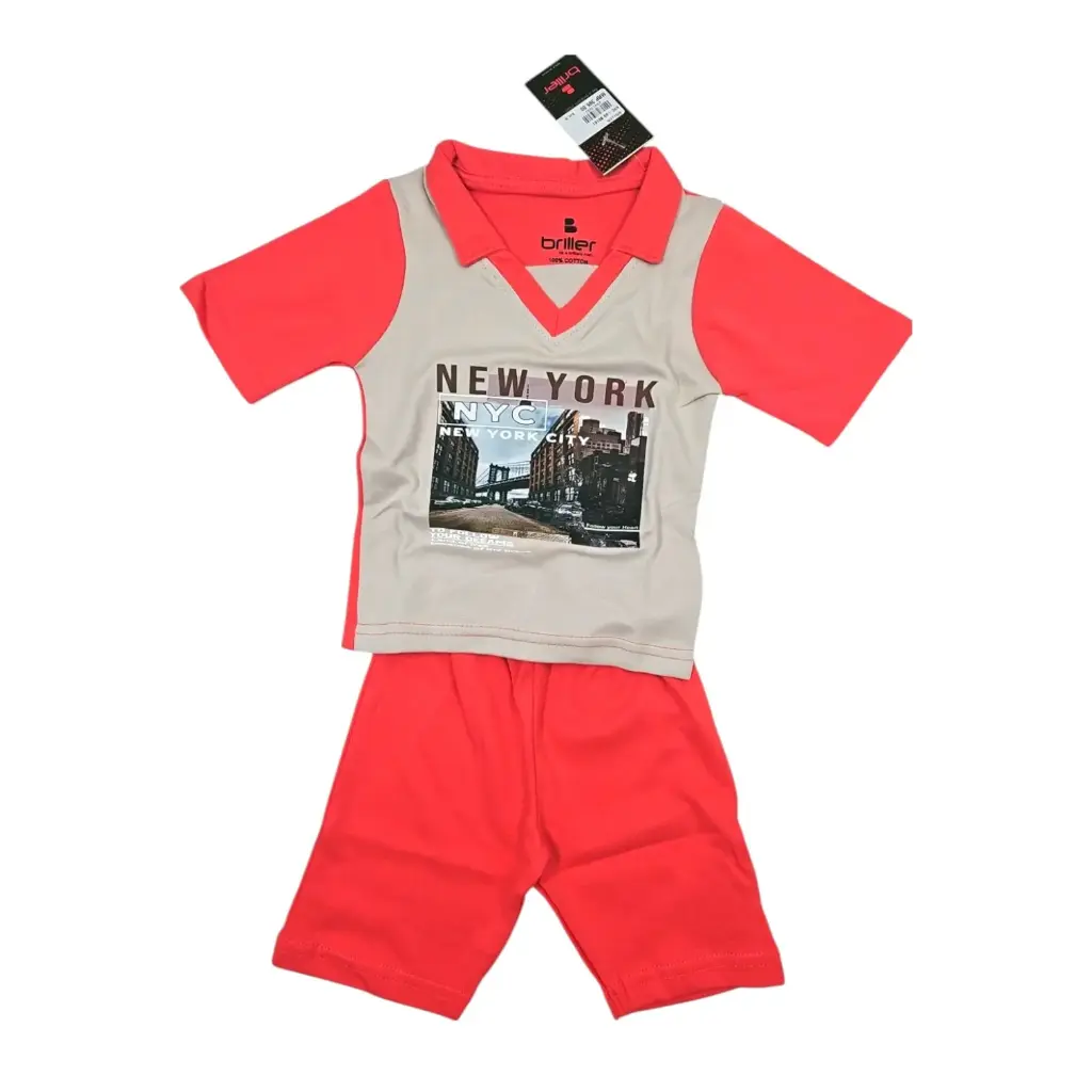 [IX2504011] Briller NYC Double Color Shorts & Shirt Set  (XL)