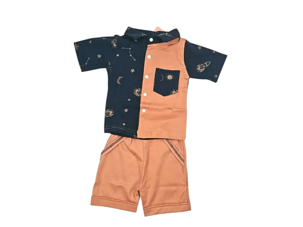 [IX2504052] Briller PRS BTN Double Color Printed Shirt & Shorts Set Medium