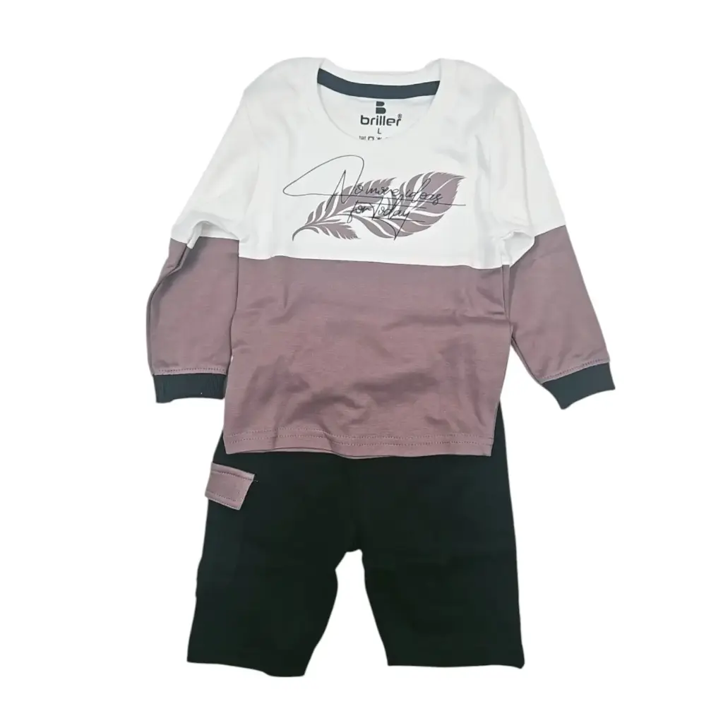 Briller Boys Leaf Printed Full Sleeve Shirt & Shorts Set Large