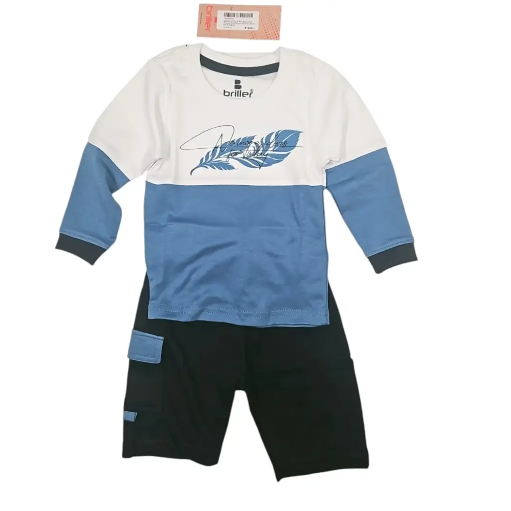 [IX2504074] Briller Boys Leaf Printed Full Sleeve Shirt & Shorts Set Meduim 