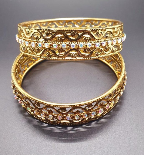 [IX000727] Broad Metallic Bangles With Stones  (Mat Gold)