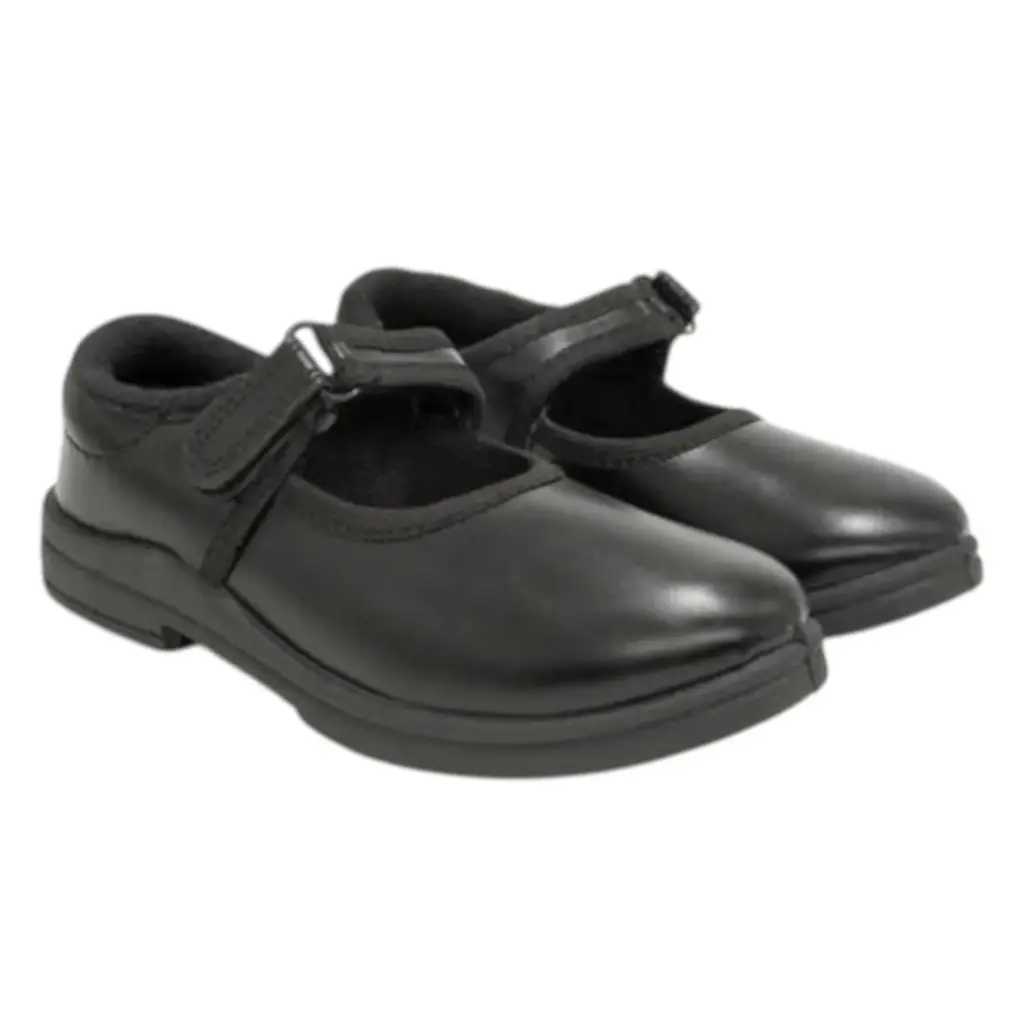 5004 G & C School Life Black School Shoes With Strap For Girls
