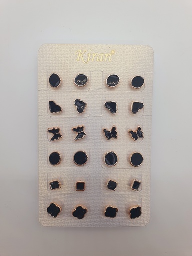 [IX000845] Earrings Black Shape Stone With Golden Border 