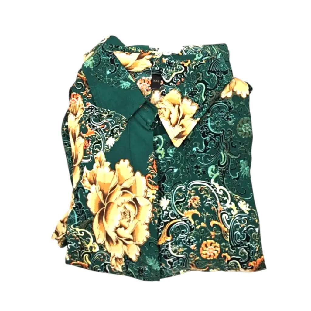 Flower Design Open Pardah Gown Green With Elastic Hand XXL 