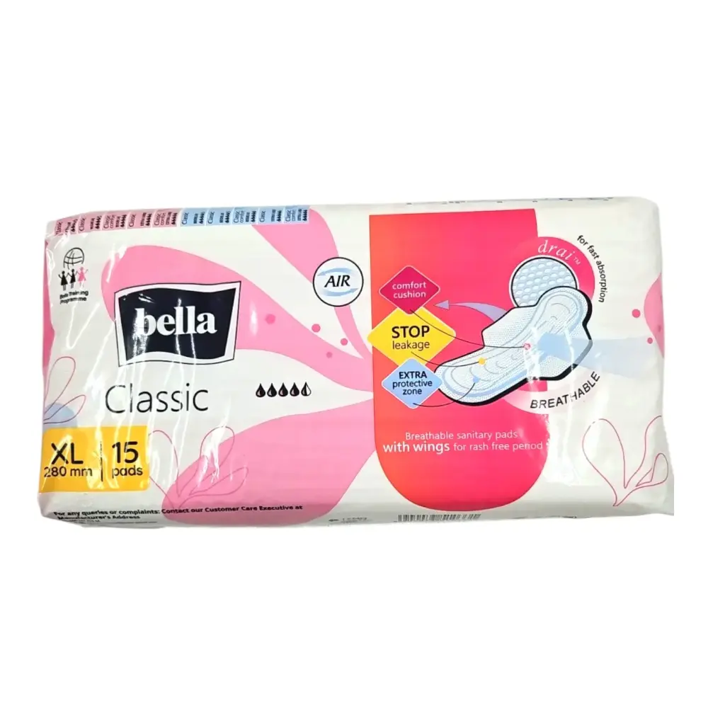 [IX2504510] Bella Classic XL 280mm Breathable Sanitary Pads With Wings Pack Of 15 MRP 125 (Pink)