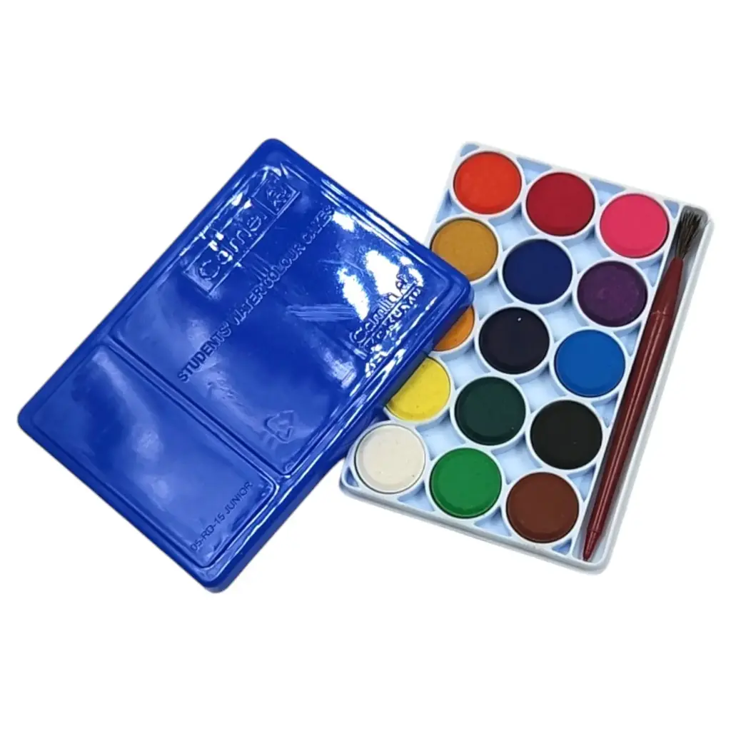 [IX2504520] Camel 15 Shade Water Color Cakes With Brush In Blue Box 