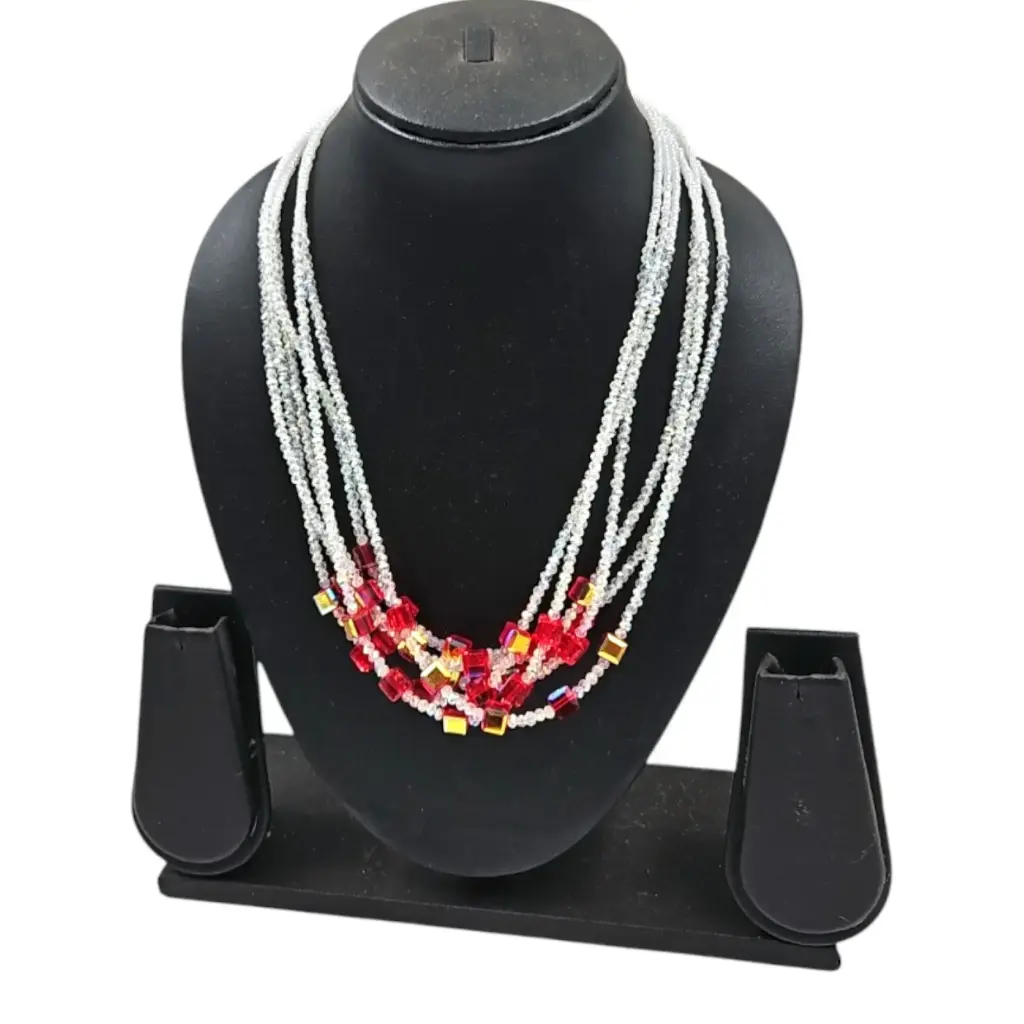 [IX2504580] Muthu Mala With Red Sqaure Beads
