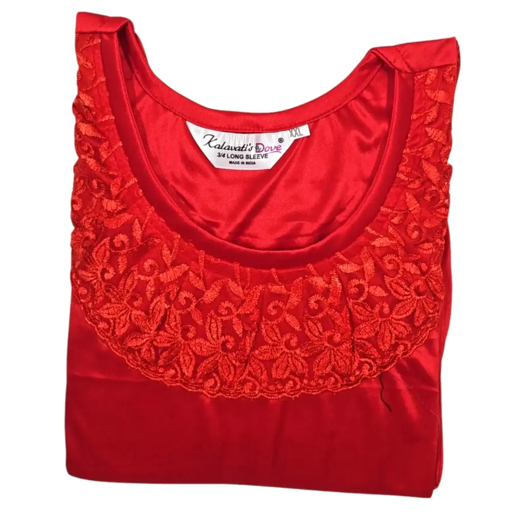 [IX2504625] NK 58 Kalavati's Dove 3/4 Full Sleeve Women's Night Wear Maxi XXL (Red)