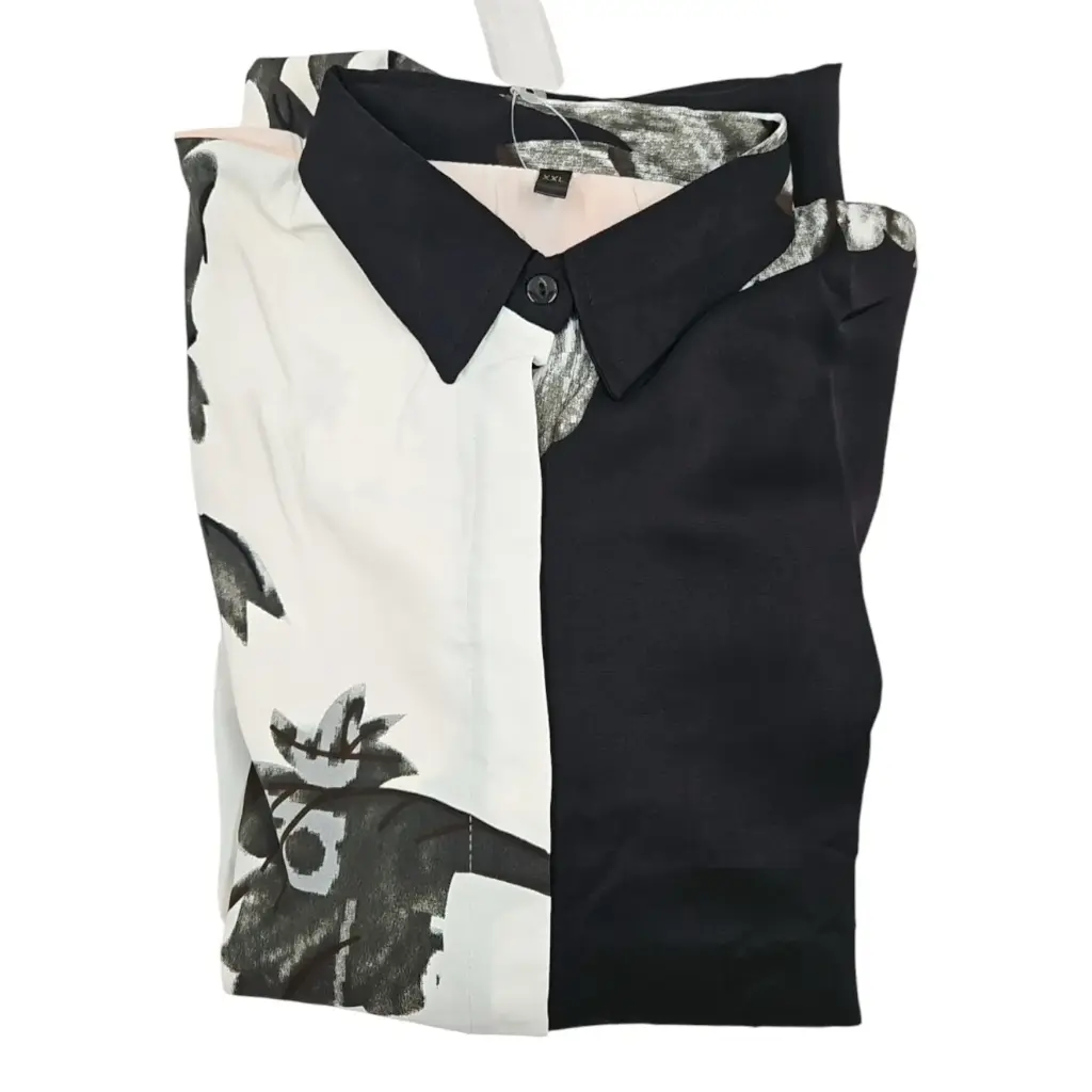 Flower Print Black & White Full Length Open Pardah Gown With Elastic Hand XXL