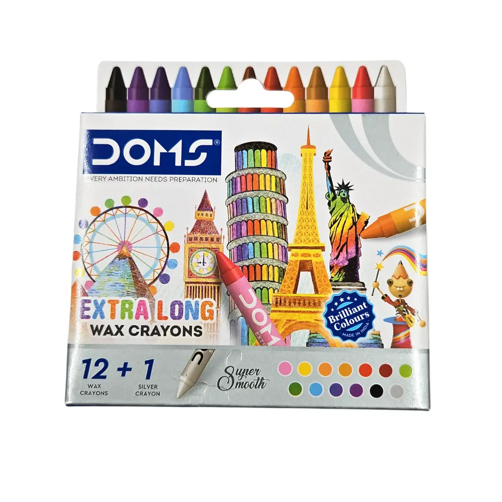 Doms Extra Long Wax Crayons 12 Shades +1 Silver Crayon
